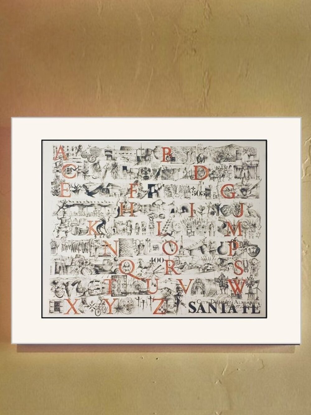 Medium Format Santa Fe Alphabet, Hand Illustrated, Hand Tinted, Numbered